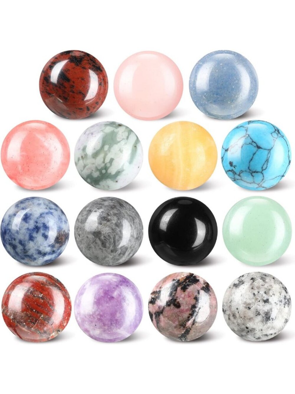 15 Pcs 1 Inch Gemstone Crystal Spheres for Chakra Healing & Reiki Meditation